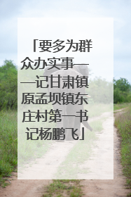 要多为群众办实事——记甘肃镇原孟坝镇东庄村第一书记杨鹏飞